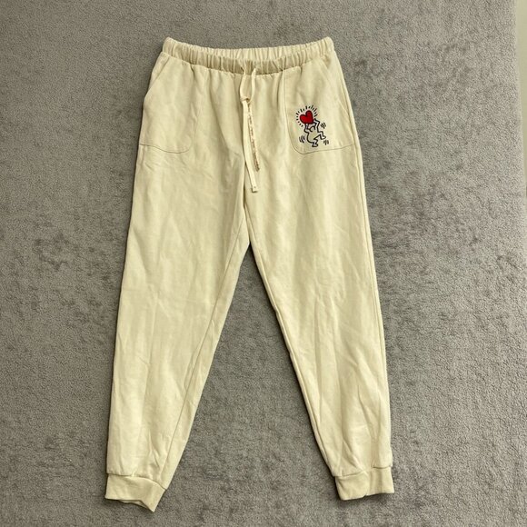 NWOT Keith Haring Women's M Beige Jogger Pants Graphic Design - Picture 3 of 7